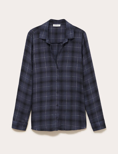 Chemise &agrave; carreaux fils m&eacute;tallis&eacute;s bleu fonc&eacute; femme