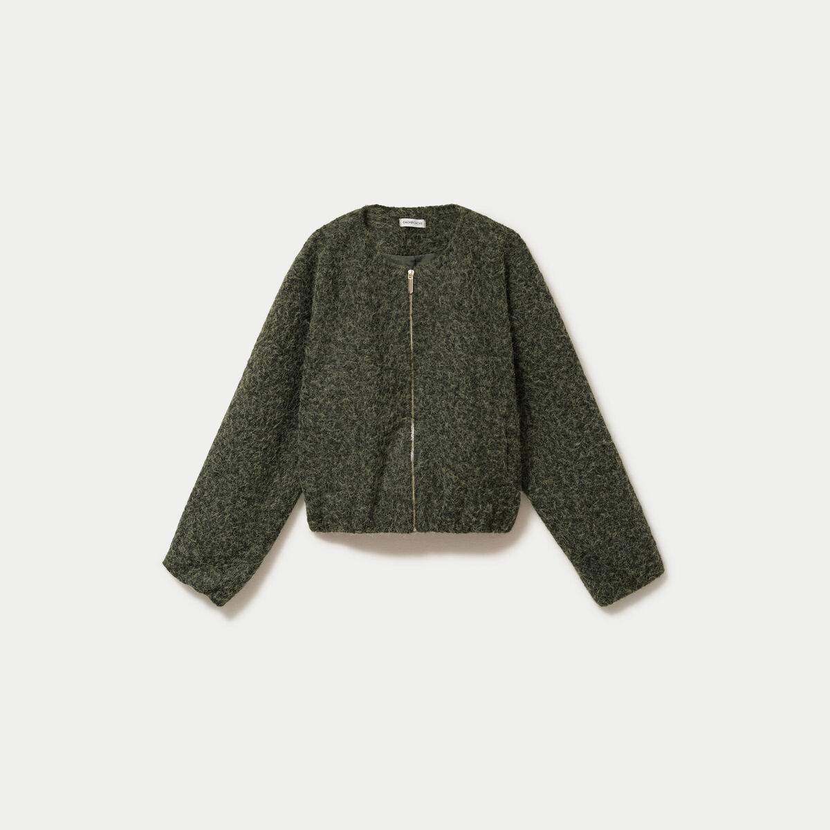 Veste cropped bas resserr&eacute; vert kaki femme