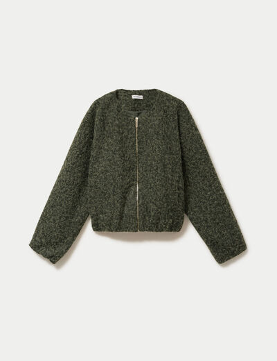 Veste cropped bas resserr&eacute; vert kaki femme
