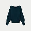 Pull oversize col bateau manches longues vert fonc&eacute; femme
