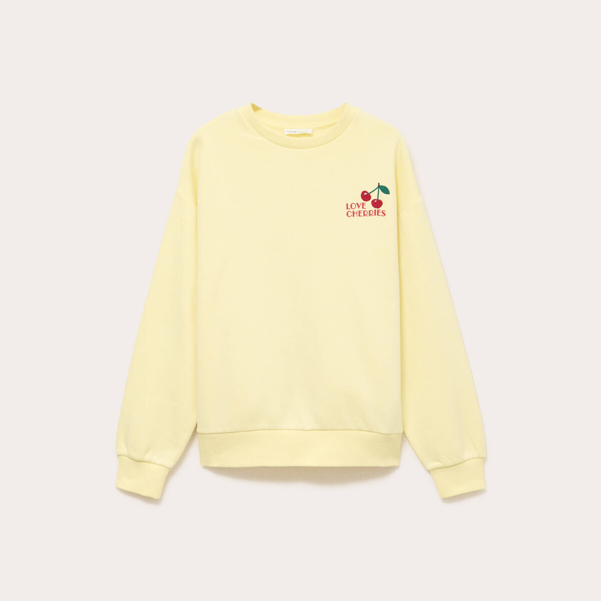 Sweat col rond manches longues jaune clair femme