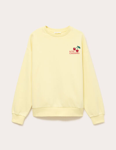 Sweat col rond manches longues jaune clair femme