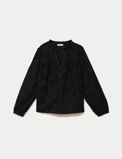 Blouse droite col rond manches longues noir femme