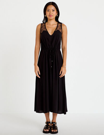 Robe longue &eacute;vas&eacute;e col v sans manches noir femme