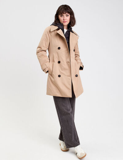 Trench ceintur&eacute; avec capuche camel femme