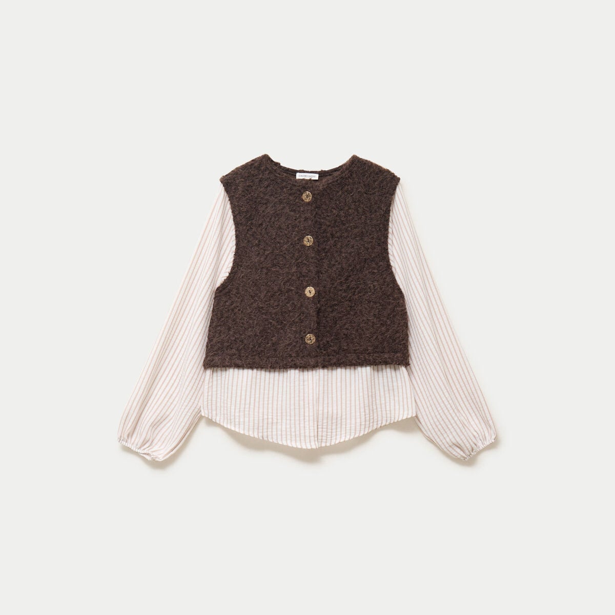 Pull chemise 2-en-1 marron fonc&eacute; femme