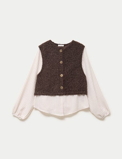 Pull chemise 2-en-1 marron fonc&eacute; femme