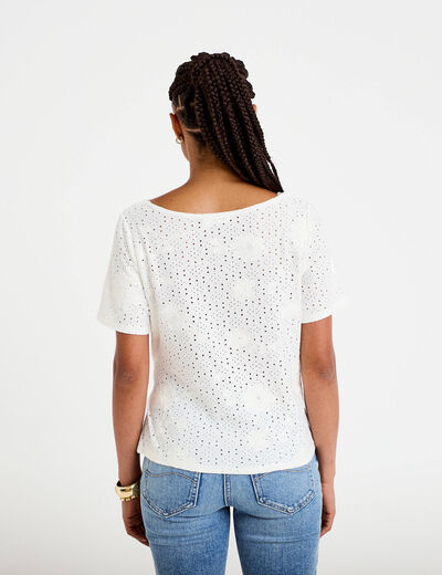 Blouse col v manches courtes ecru femme