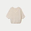 Pull ajour&eacute; col v manches courtes ecru femme