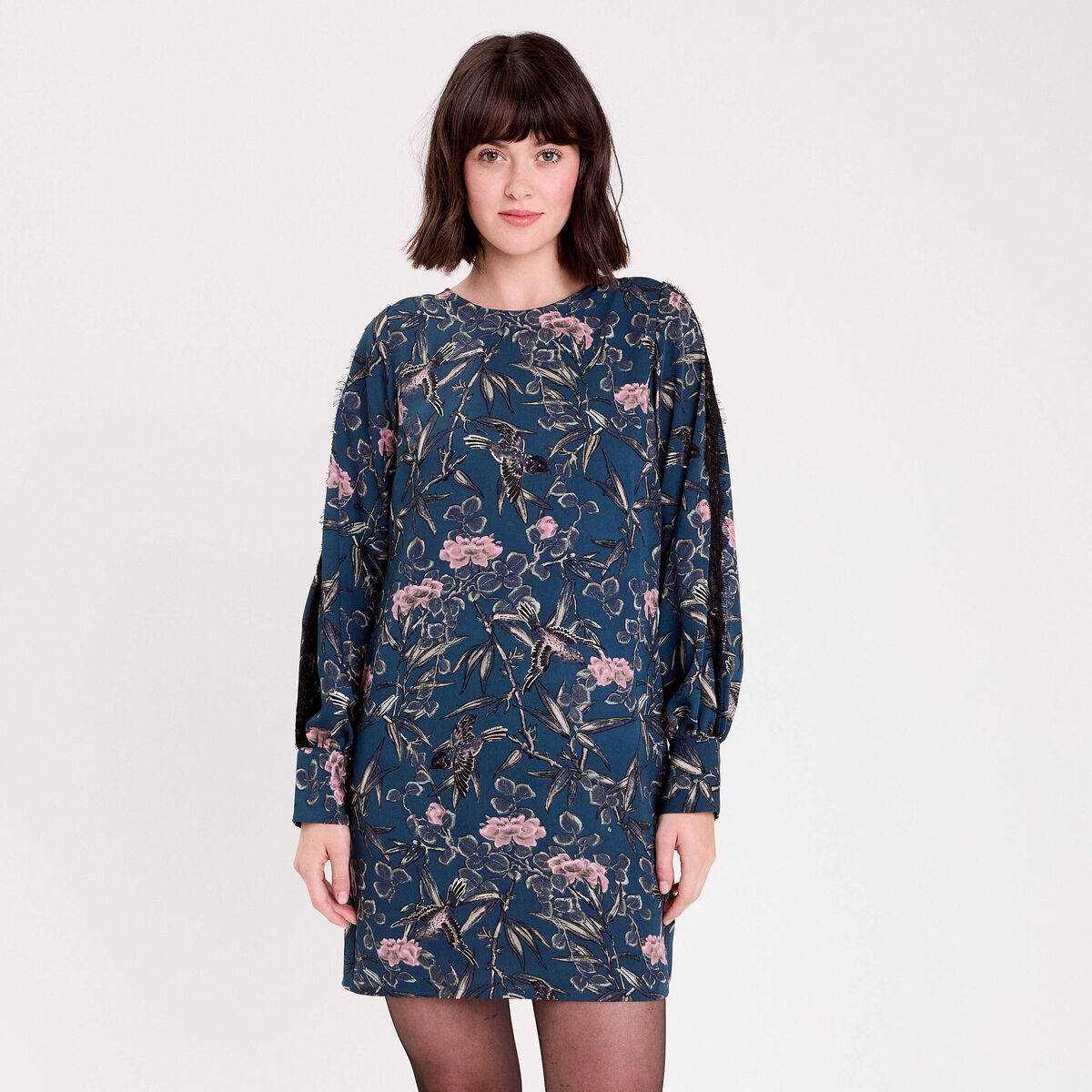 Robe droite dos nou&eacute; bleu p&eacute;trole femme