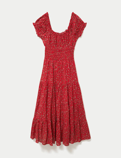 Robe longue &eacute;vas&eacute;e col carr&eacute; rouge femme