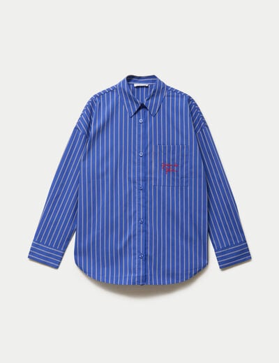 Chemise oversize manches longues bleu femme