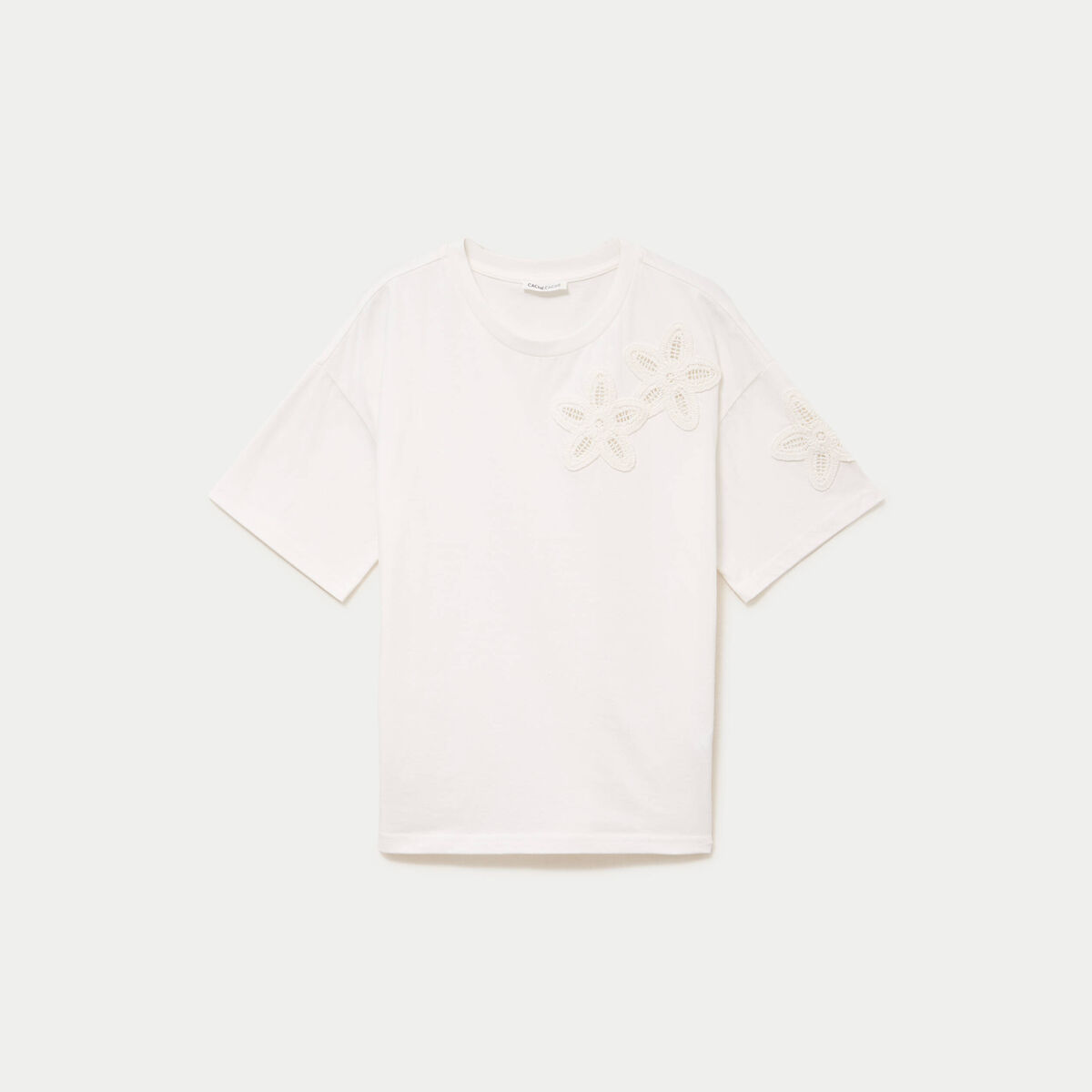 T-shirt col rond manches courtes ecru femme