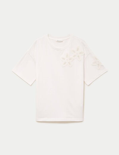 T-shirt col rond manches courtes ecru femme