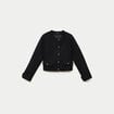 Veste tweed cintr&eacute;e cropped col mao noir femme