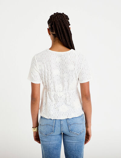 Blouse d&eacute;collet&eacute; manches courtes ecru femme
