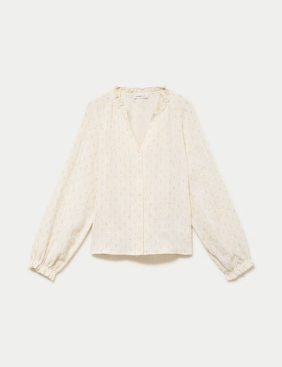 Blouse ample manches longues chin&eacute;e ecru femme