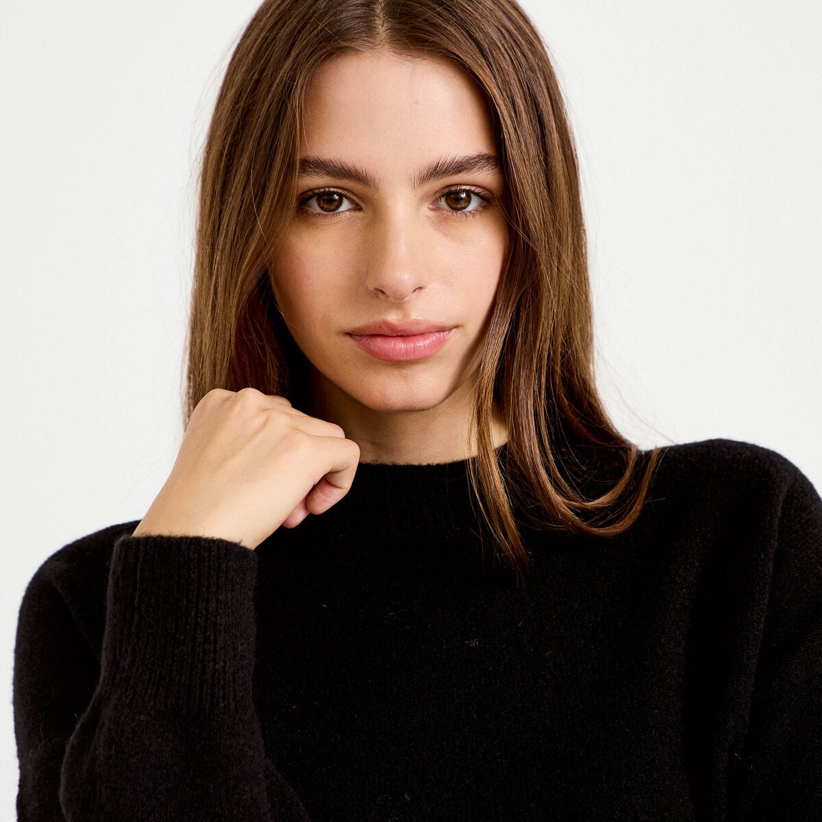 Pull col rond noir femme
