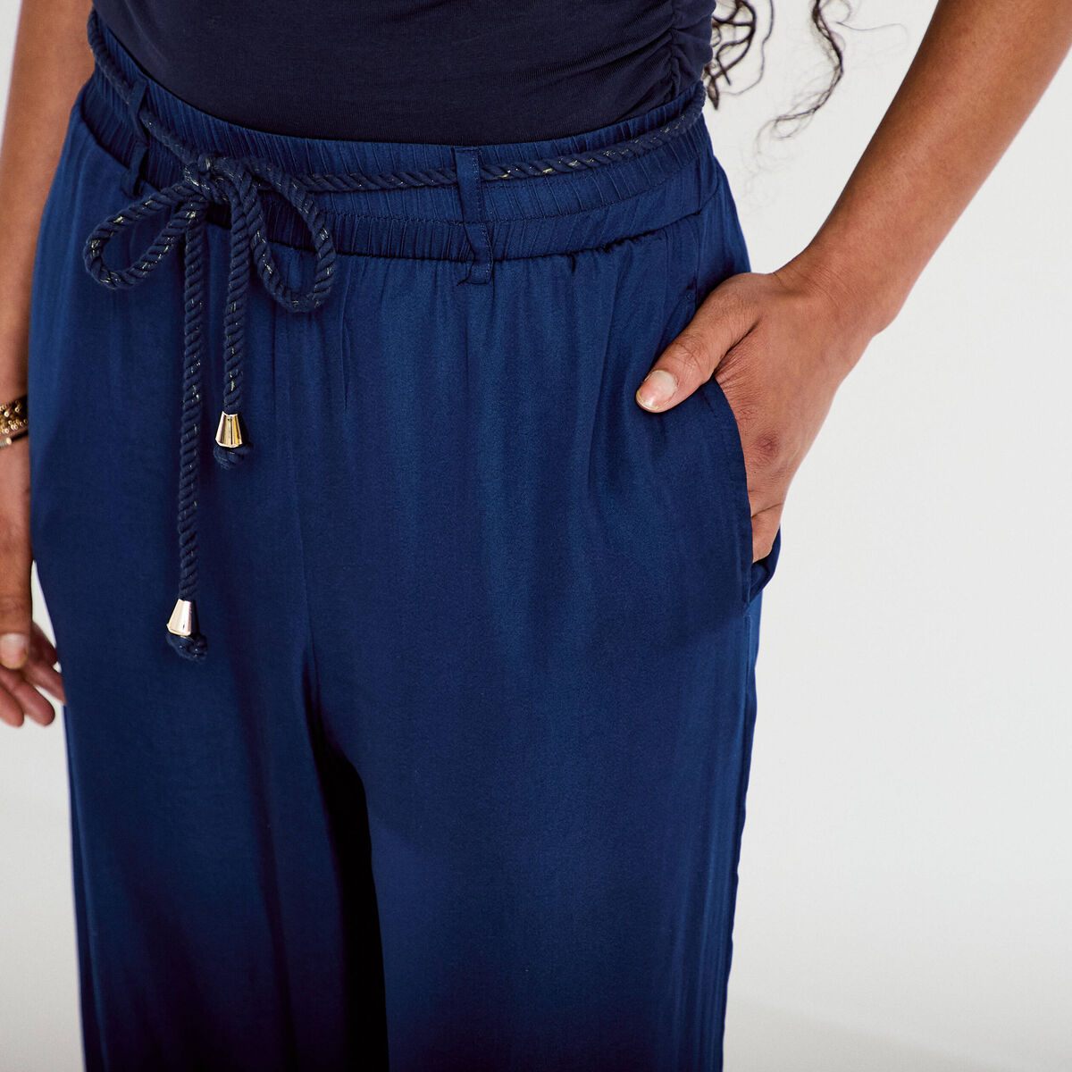 Pantalon large taille standard bleu marine femme