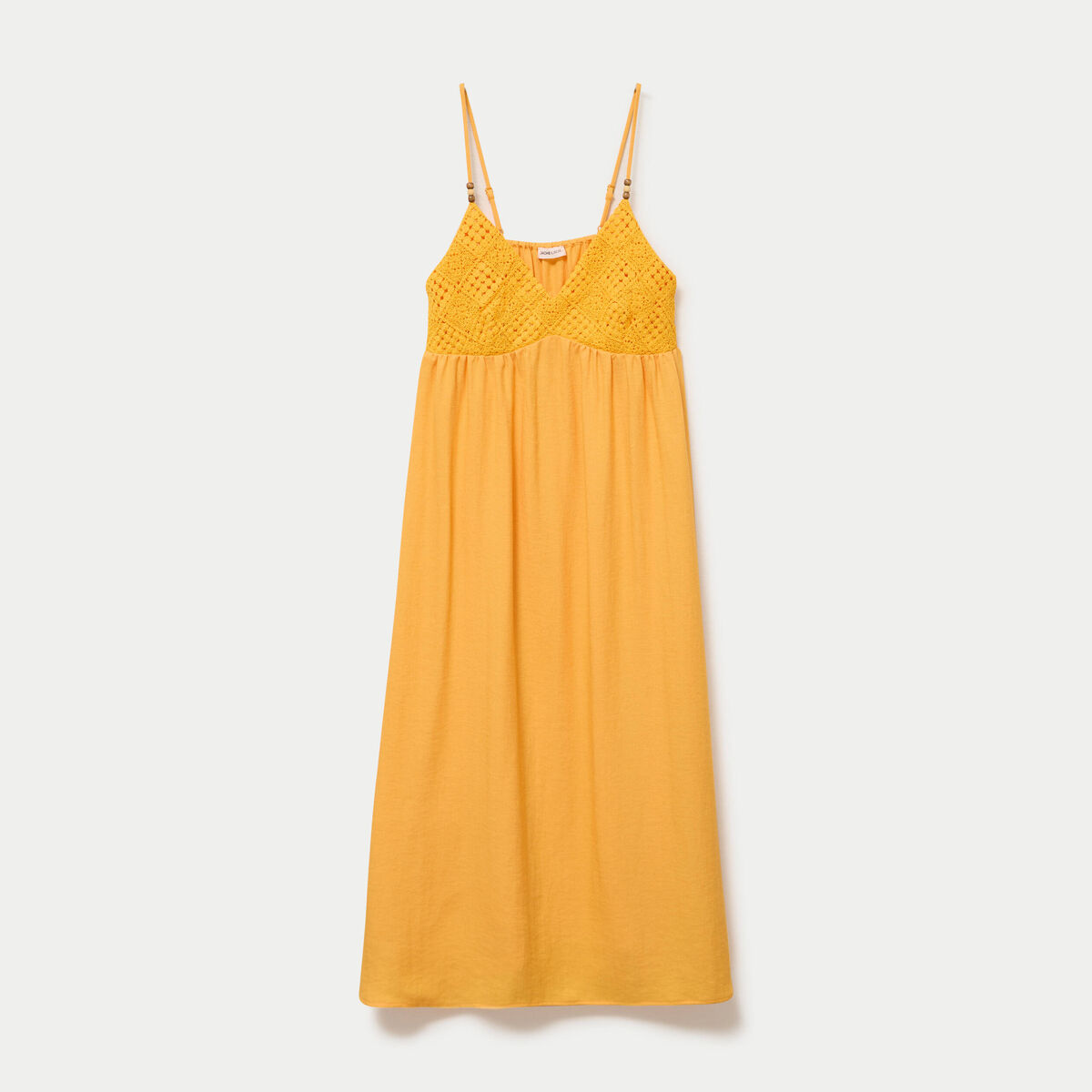 Robe bi-mati&egrave;re col v bretelles fines orange clair femme
