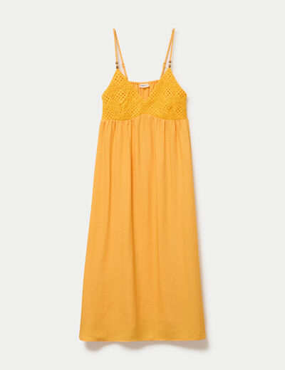 Robe bi-mati&egrave;re col v bretelles fines orange clair femme