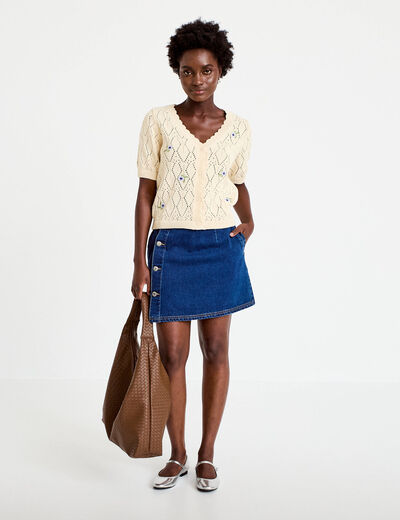 Jupe droite courte en jean denim double stone femme