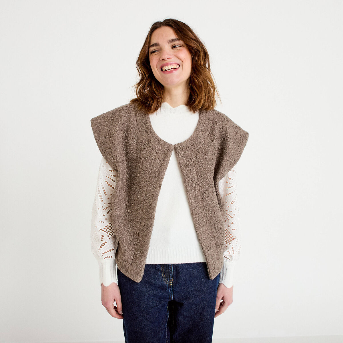 Gilet sans manches effet polaire sable femme