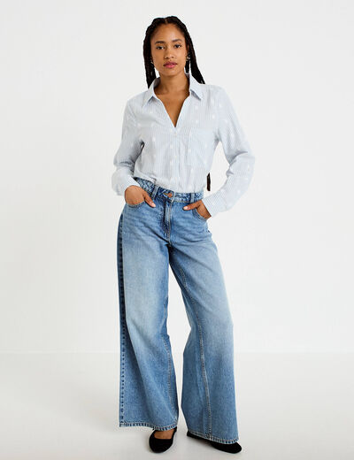 Chemise droite manches longues bleu clair femme