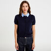 Polo col chemise manches courtes bleu marine femme