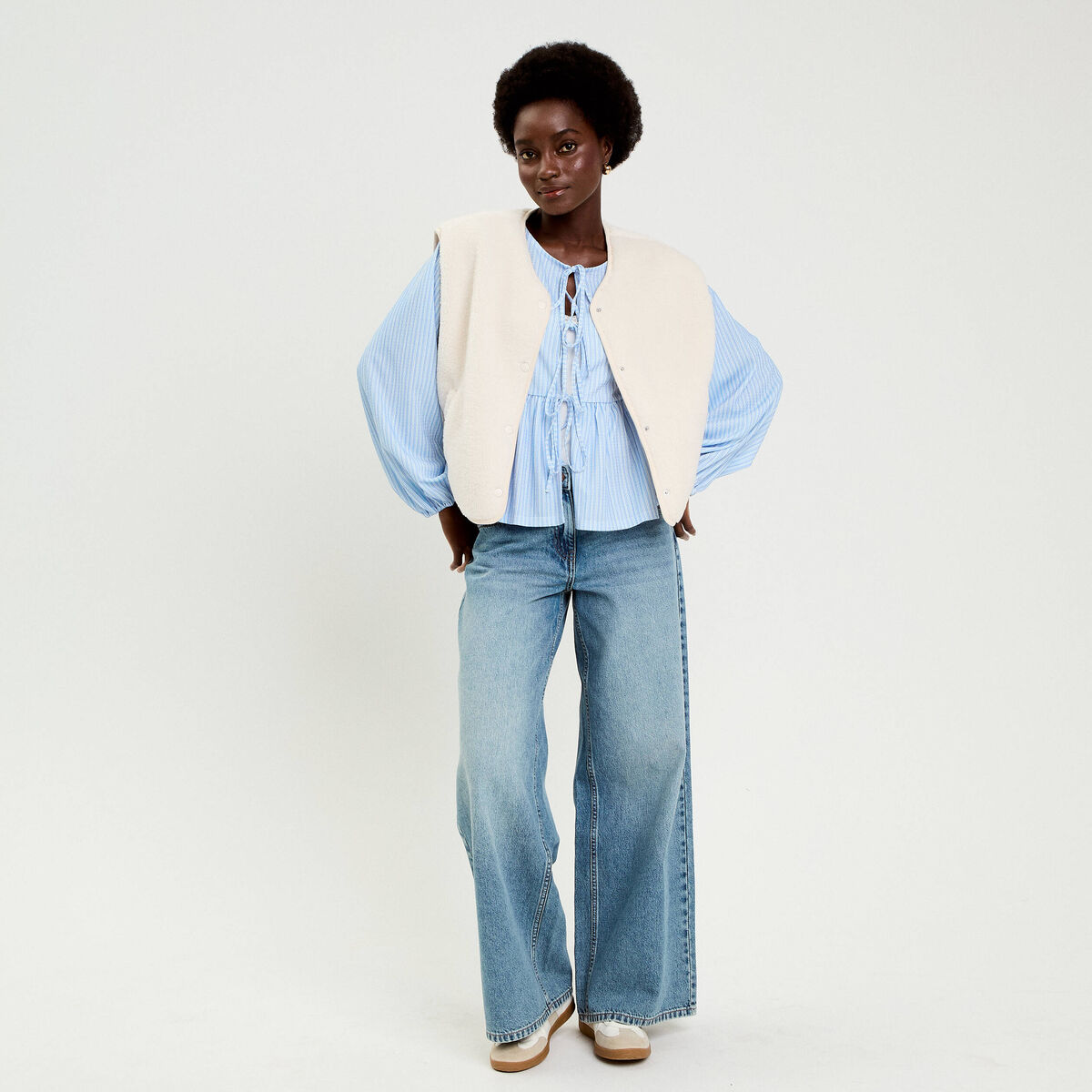 Gilet sans manches effet polaire ecru femme