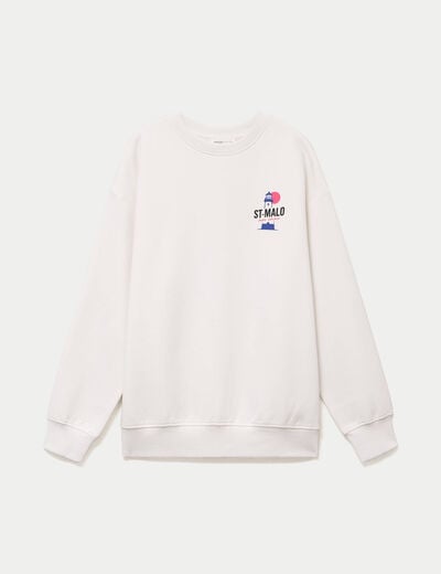 Sweat col rond manches longues ecru femme