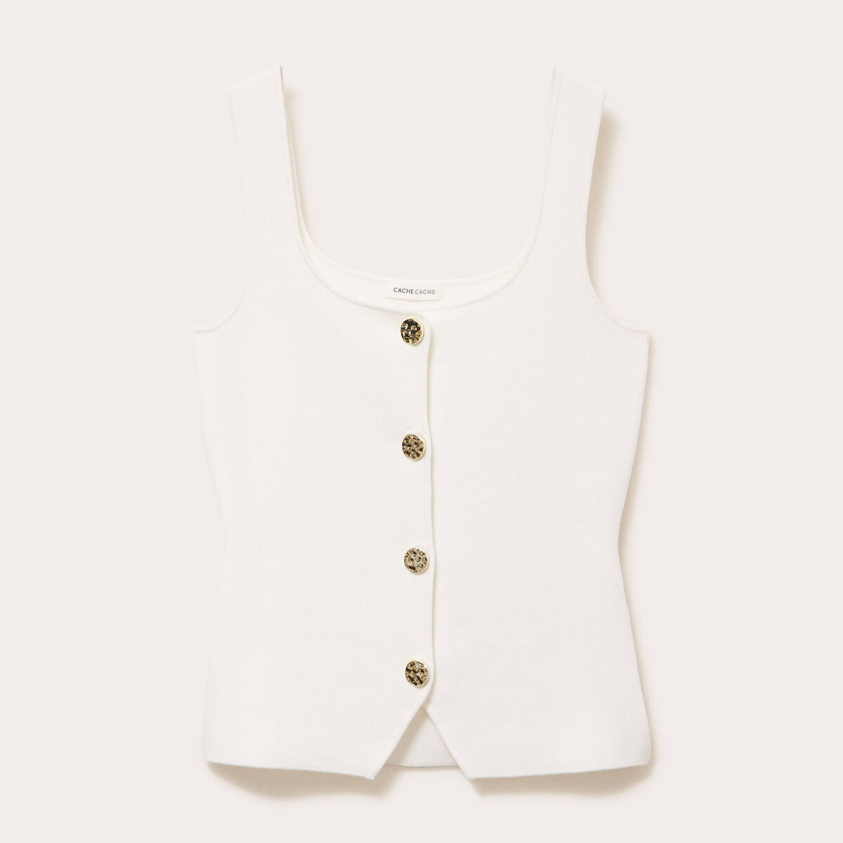 Gilet cintr&eacute; sans manches col carr&eacute; ecru femme
