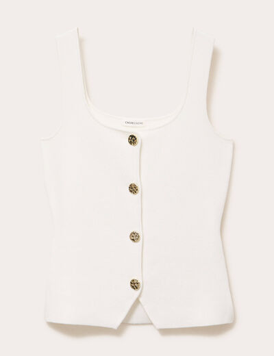 Gilet cintr&eacute; sans manches col carr&eacute; ecru femme