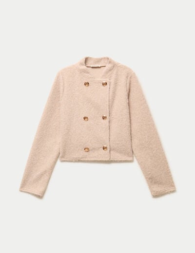 Veste droite cropped effet polaire ivoire femme