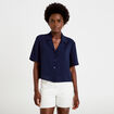 Chemise droite cropped col classique bleu marine femme