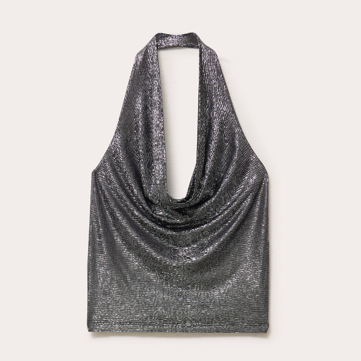 Top ajust&eacute; sans manches col b&eacute;nitier gris argent femme