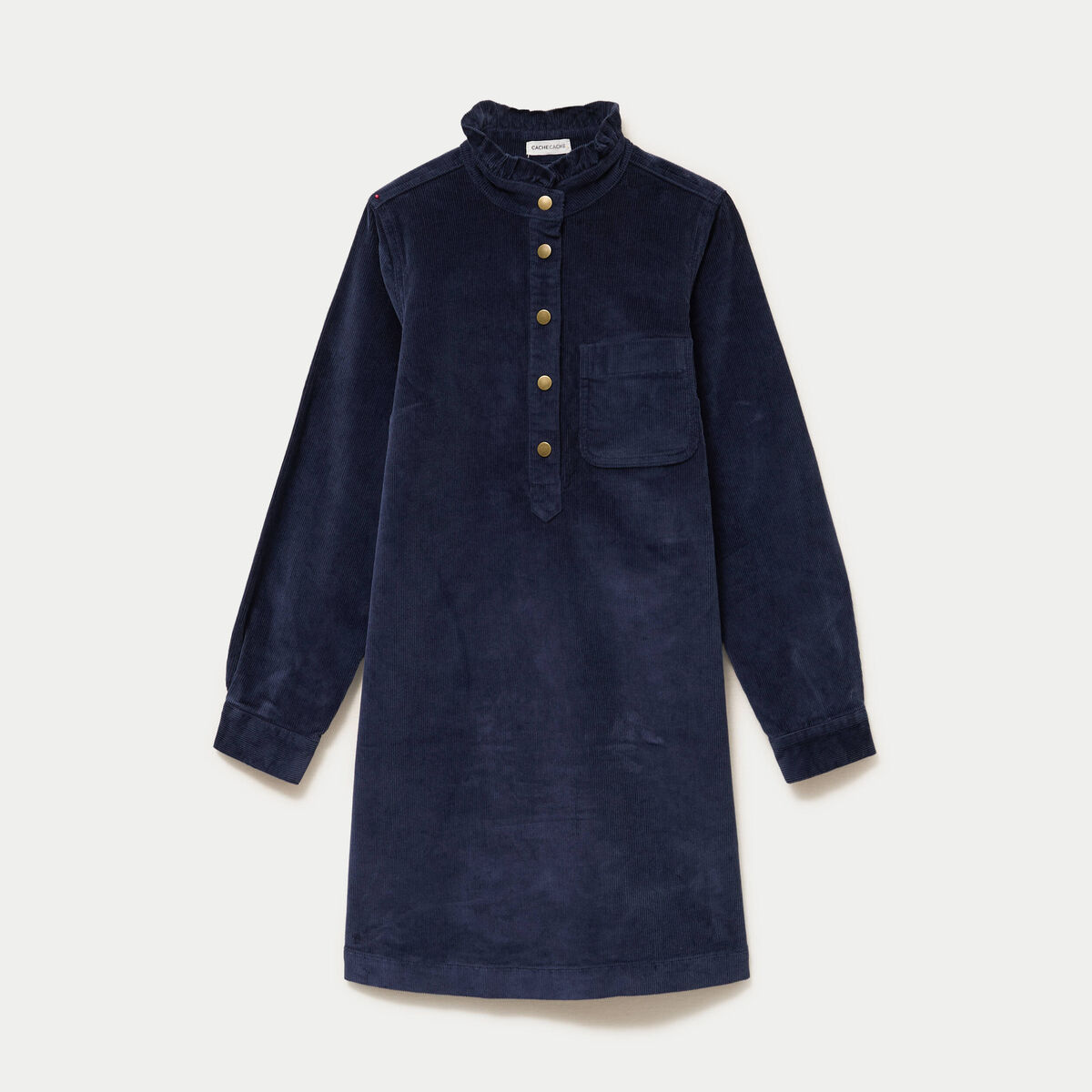 Robe droite velours col montant bleu marine femme
