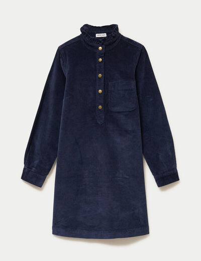 Robe droite velours col montant bleu marine femme