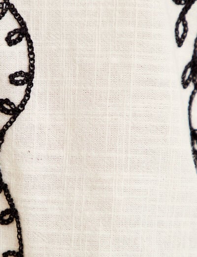 Blouse droite col am&eacute;ricain broderie blanc femme