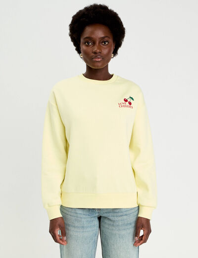 Sweat col rond manches longues jaune clair femme
