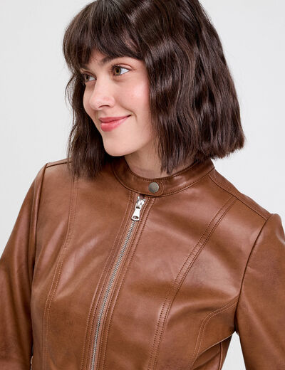 Veste droite zipp&eacute;e beige femme