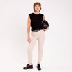 Pantalon cigarette ceintur&eacute; beige femme