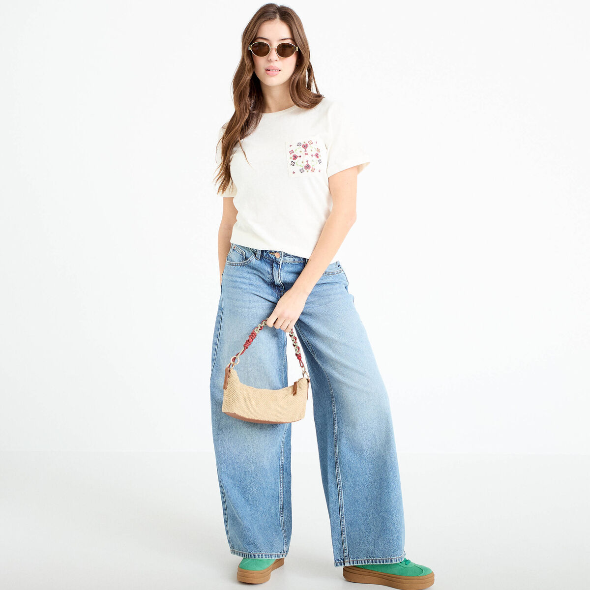 T-shirt col rond manches courtes ecru femme