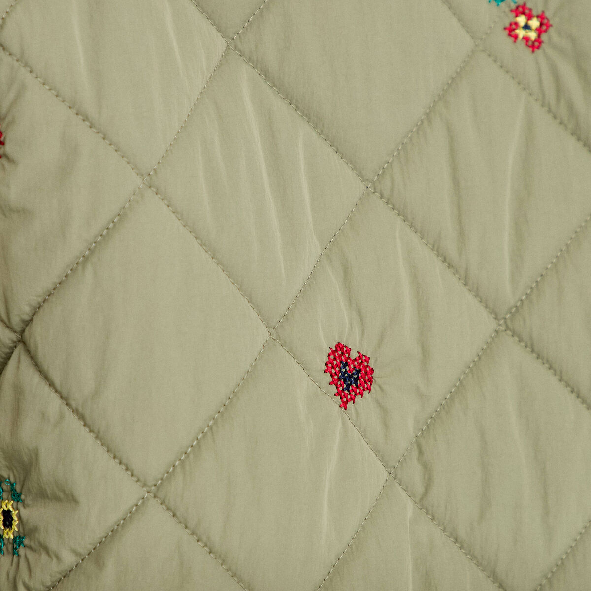 Veste matelass&eacute;e brod&eacute;e vert kaki femme