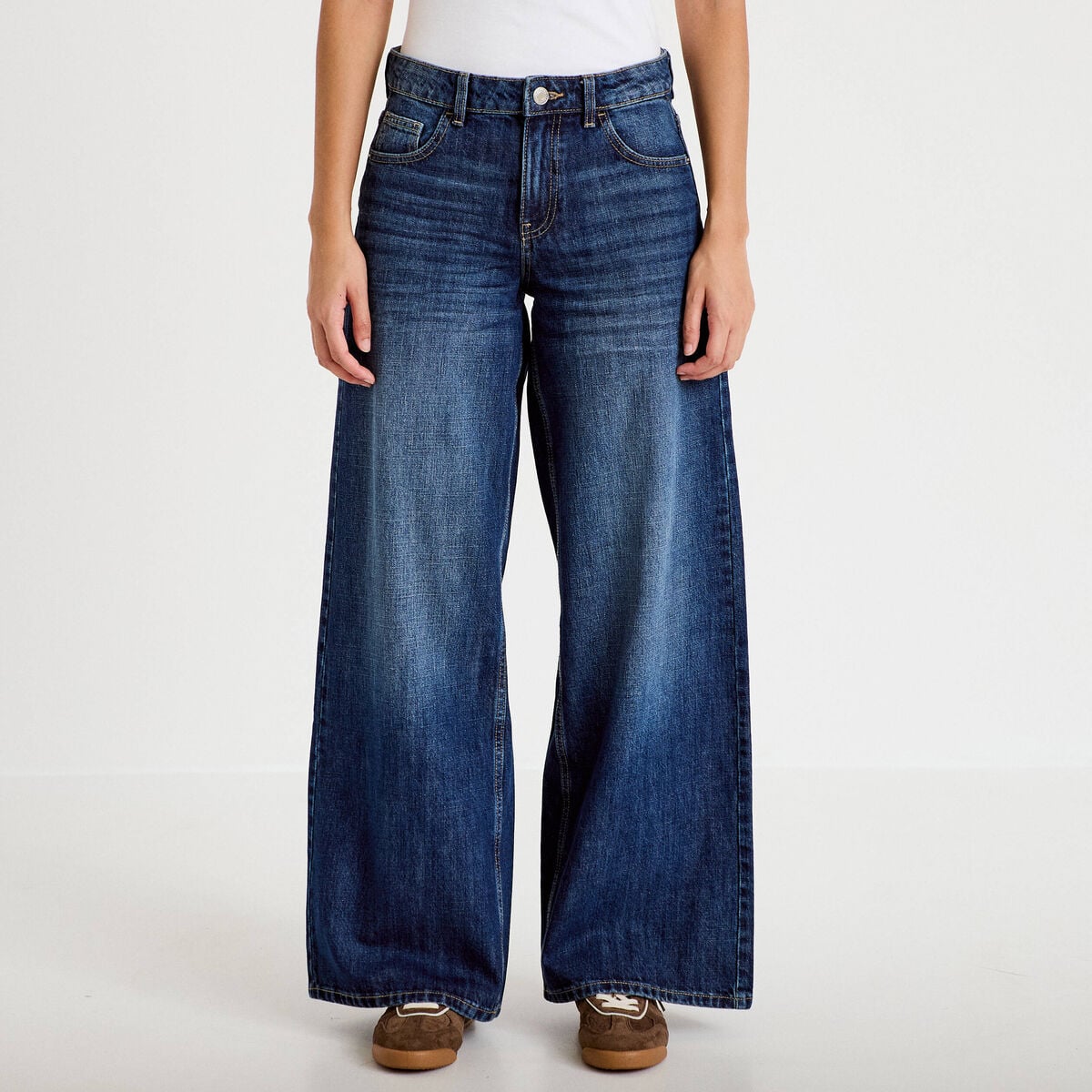 Jean wide leg taille standard denim stone femme