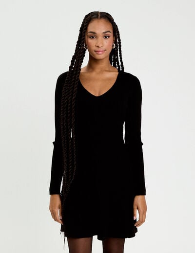 Robe tricot patineuse c&ocirc;tel&eacute;e noir femme