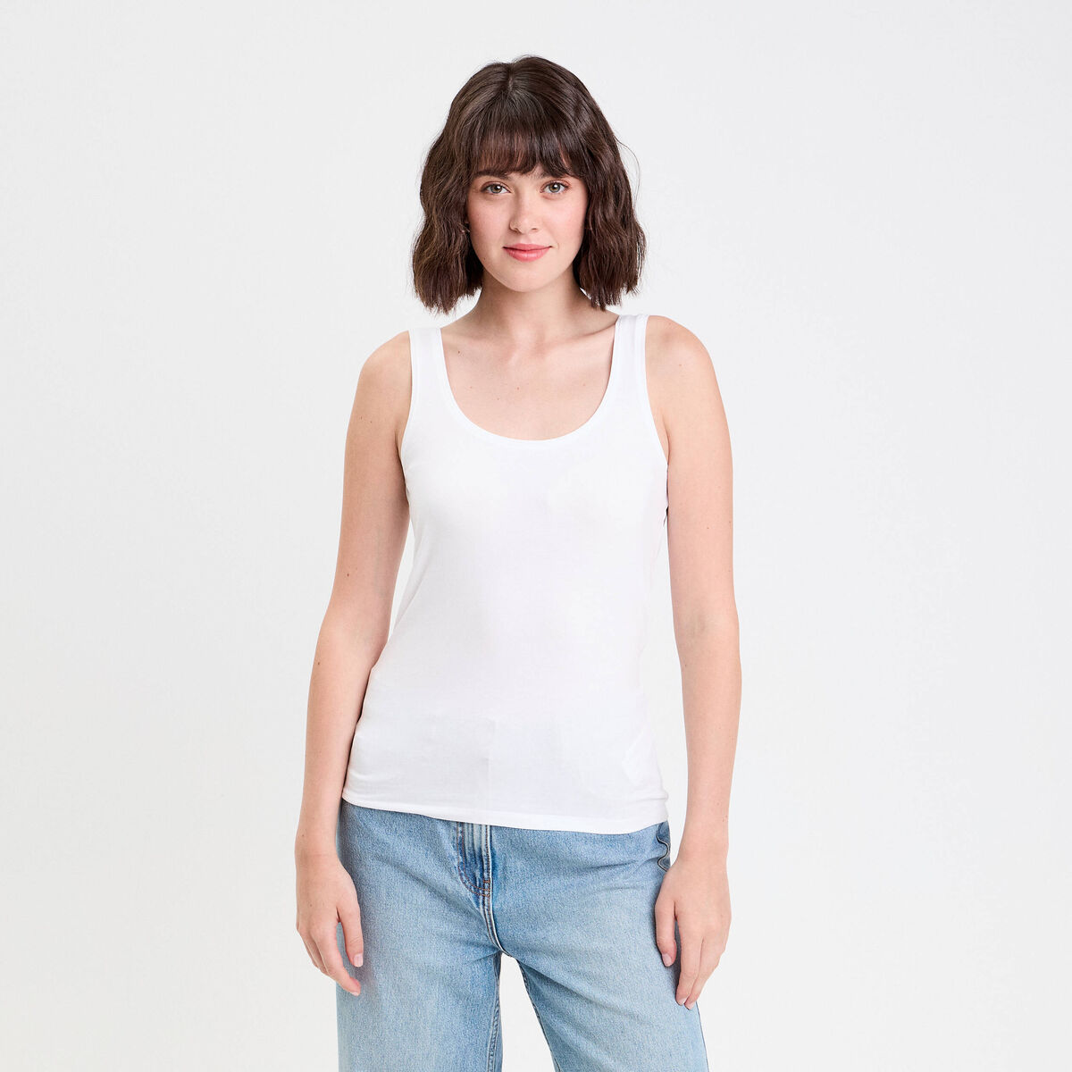 D&eacute;bardeur bretelles larges blanc femme