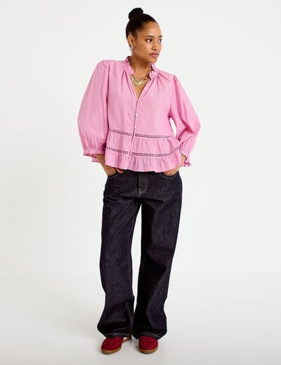 Blouse cintr&eacute;e col v manches 3/4 mauve femme