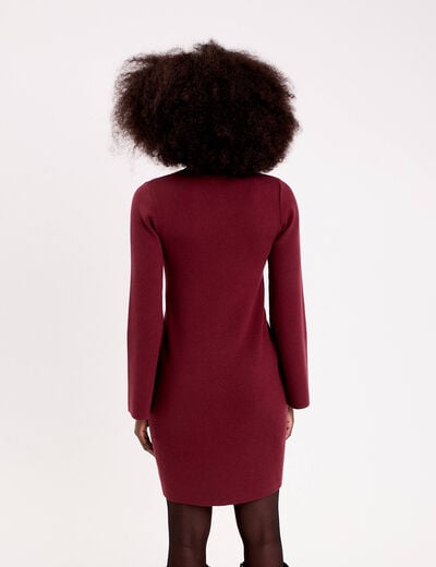 Robe manches longues col montant bordeaux femme