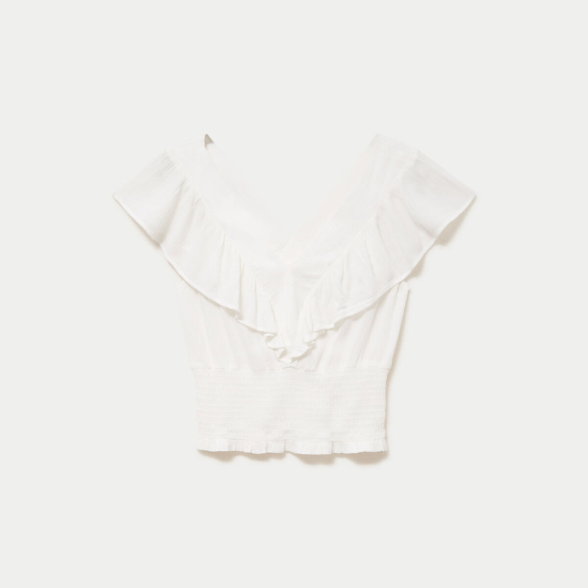 Blouse cintr&eacute;e cropped sans manches ecru femme